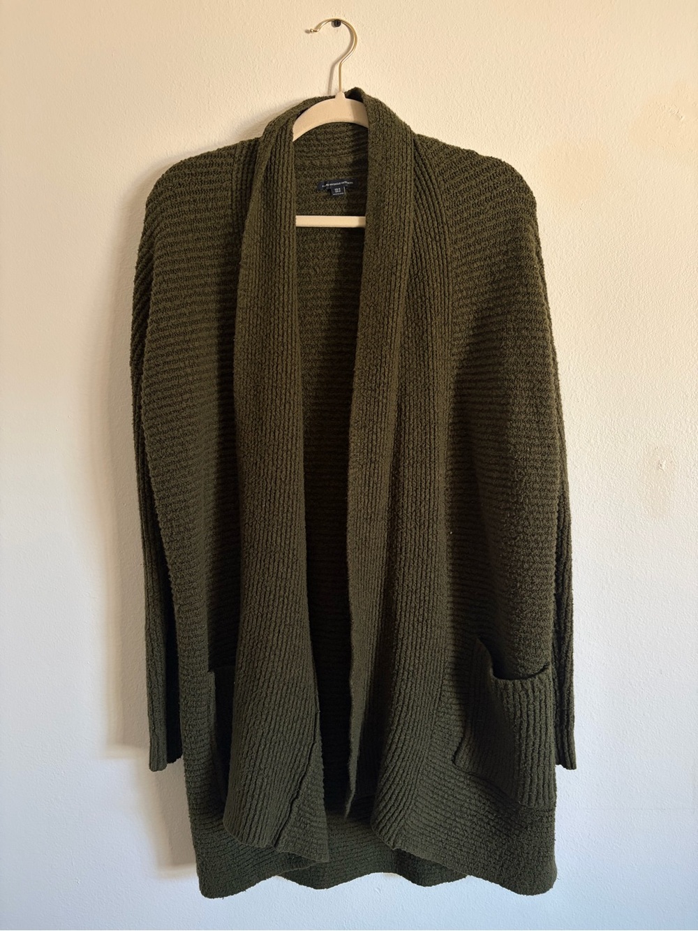 American Eagle Cardigan Green Womens Cozy Open-Front Shawl Pocket Fall Size S